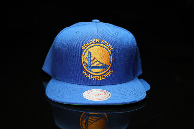Mitchell and Ness Golden State Warriors throwback snapback in royal blue, front view