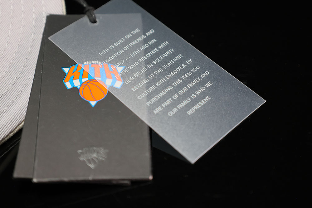 Kith x New York Knicks hangtag and box for the 59FIFTY fitted cap in Sandrift