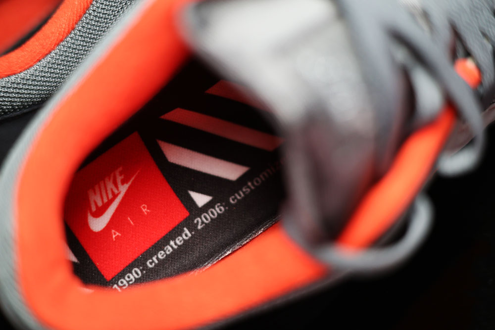 Interior tag and orange insole of the 2007 Nike Air Max 90 NTSF