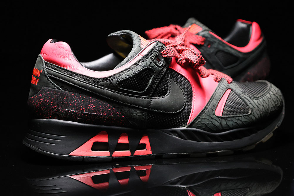 Back view of the Nike Air Stab Runnin Gunnin pair with infrared soles