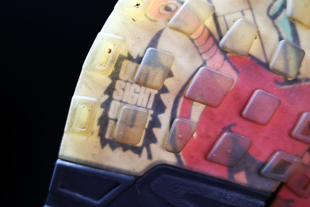 Close-up of the buffalo print translucent outsole on the Air Stab Runnin Gunnin
