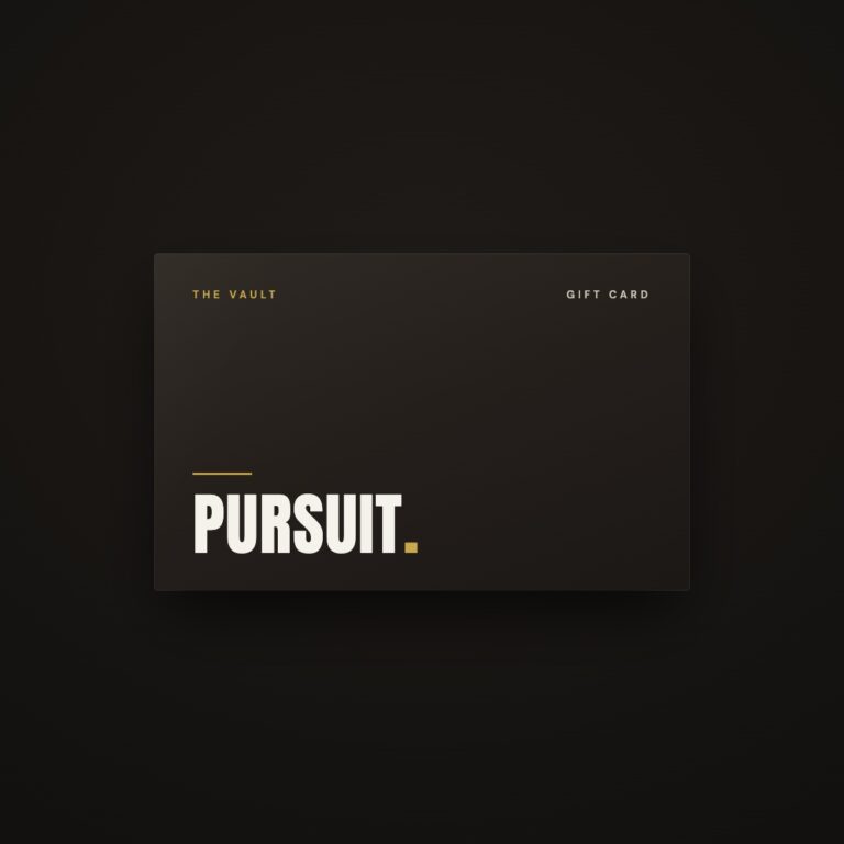 Pursuit gift card, black card with the gold PURSUIT wordmark