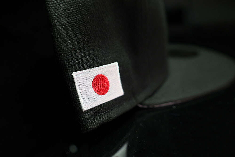 Embroidered Japan flag on the side of the Undefeated x New Era Icon Fitted, black Tokyo colorway